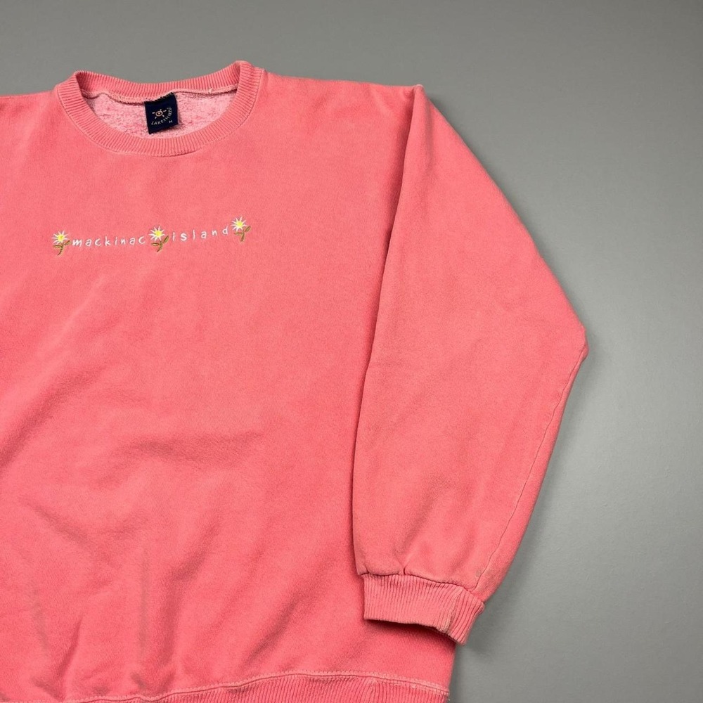 VTG Lakeshirts Sweatshirt Womens M Pink Mackinac Island Floral Embroidered USA